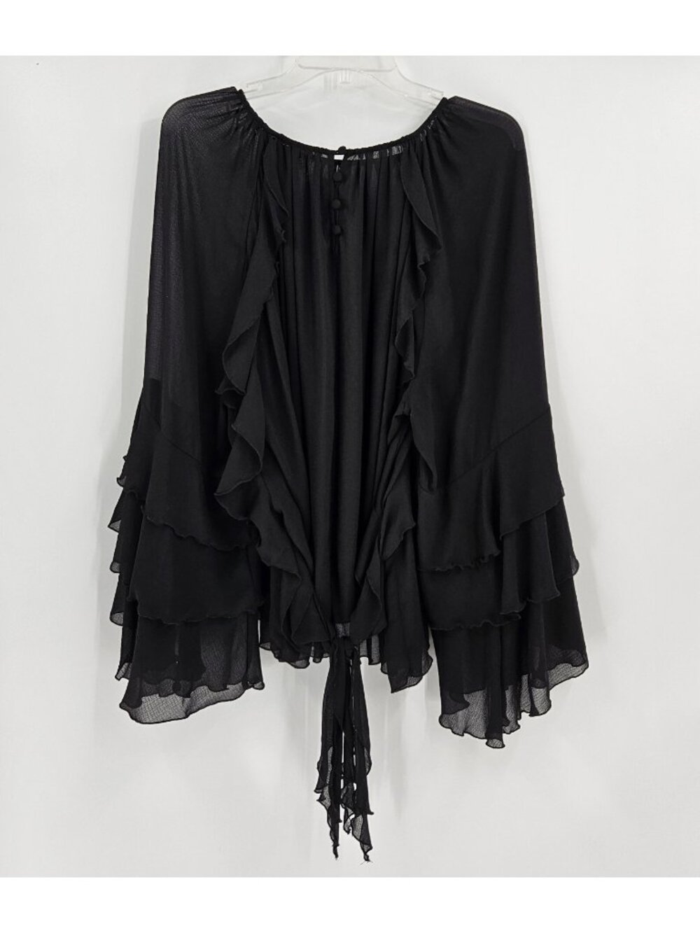 Torrid 1 Black Sheer Tiered Bell Sleeve Blouse Boho Fairycore Whimsigoth Top - Picture 4 of 6